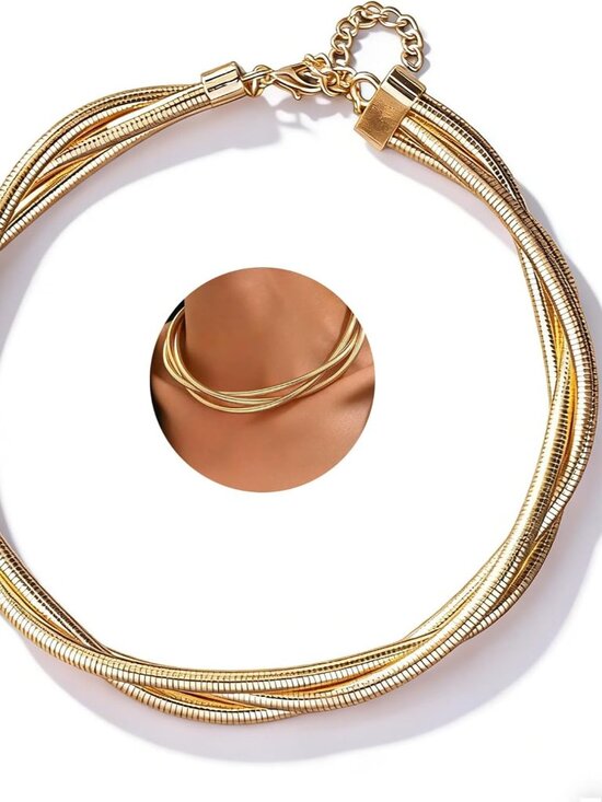 Chunky Gold Statement Choker Neckalce for Women Layered Snakebone Chain Collar N - Picture 8 of 8